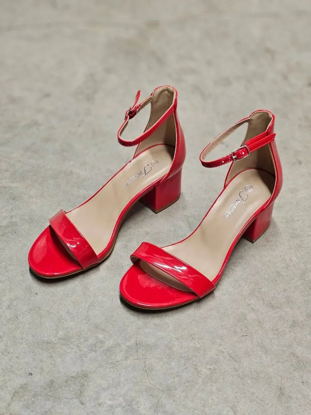 Red Patent Block Heel Sandals With Ankle Strap - Womens Dress Shoes - Picture 4 of 12